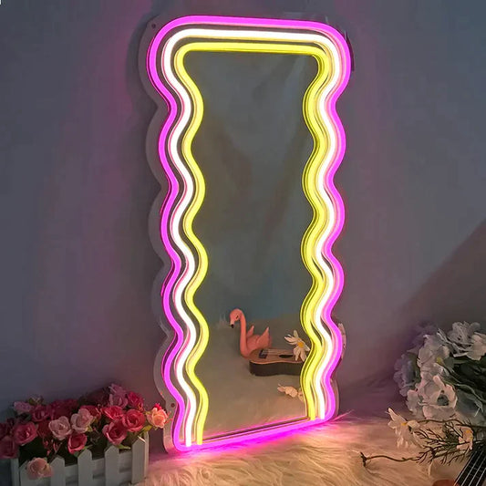 Neon Home Bathroom Decorative Wavy LED Mirror