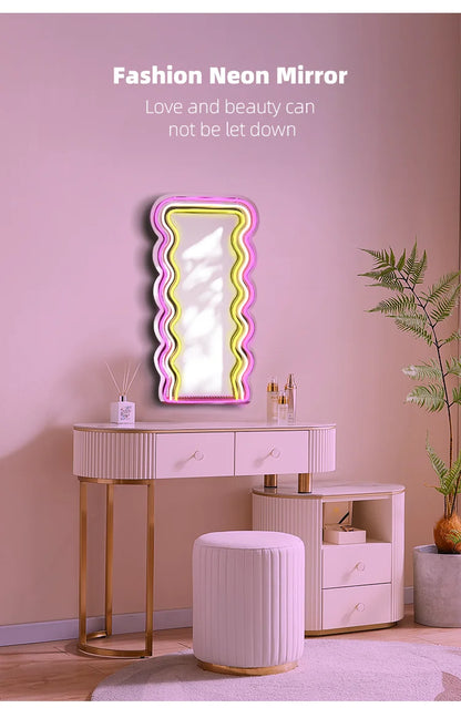 Neon Home Bathroom Decorative Wavy LED Mirror